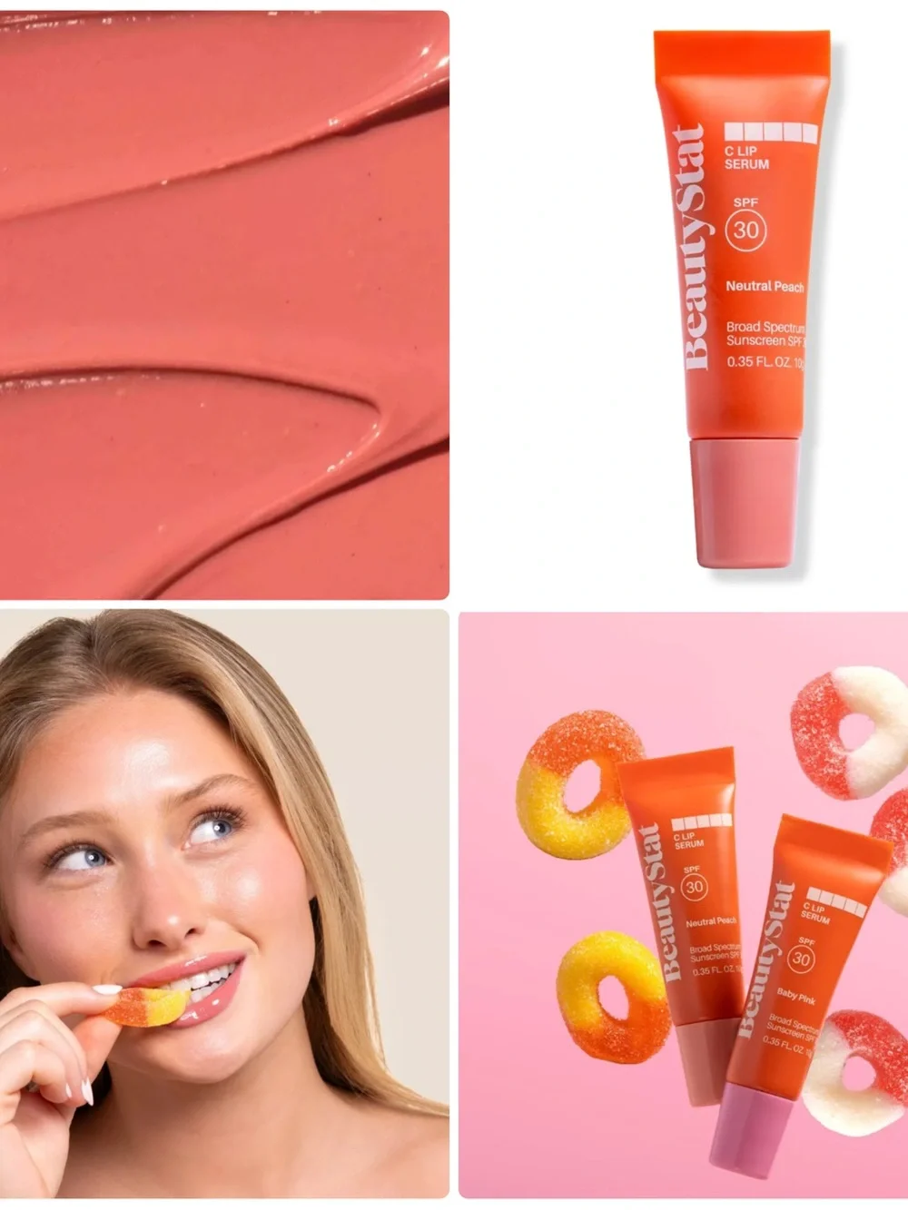 NEW 2x BeautyStat Cosmetics C Lip Serum SPF 30 in Natural Peach Full Size